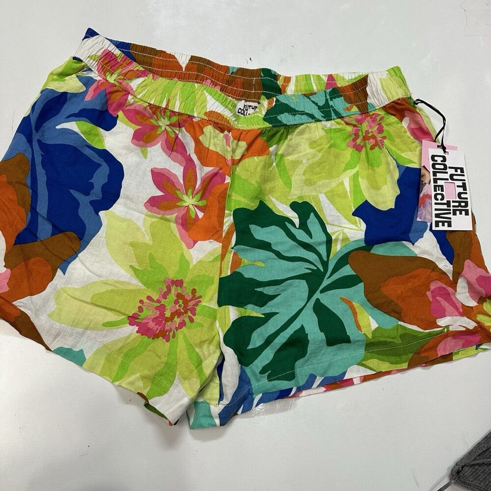 Future Collective Linen Blend Floral Shorts Sz 2XL Elastic Waist Pull on Plus